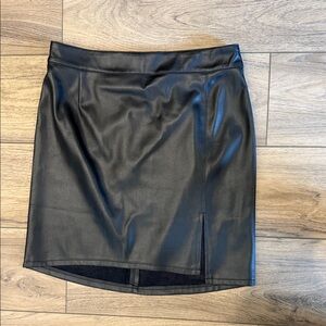 Black Faux Leather Mini Skirt with Front Slit